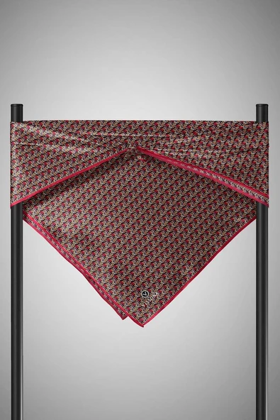 %100 Twill İpek Çizgi Desenli Siyah - Bordo Renkli 90x90 Eşarp Dikim Şekli : El Dikişi - Resim 5