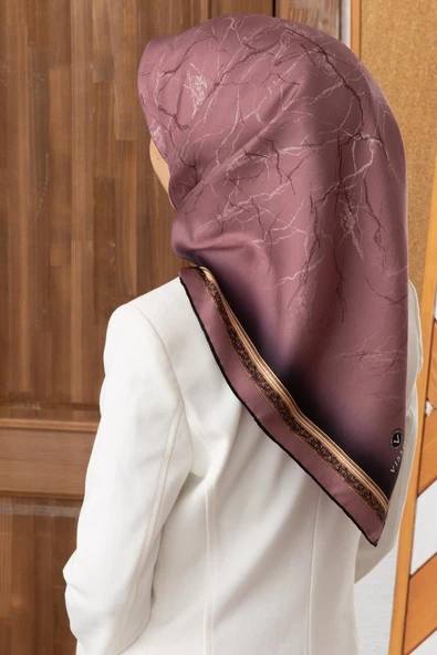 %100 Twill İpek Mermer Desenli Gül Kurusu Renkli 90x90 Eşarp Dikim Şekli : El Dikişi ürün görseli