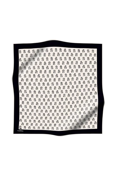 %100 Twill İpek Geometrik Desenli Krem - Siyah Renkli 90x90 Eşarp Dikim Şekli : El Dikişi - Resim 2