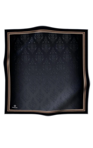% 57 İPEK % 43 VİSKON Twill Barok Desenli Siyah Renkli 90x90 Eşarp Dikim Şekli: El Dikişi - Resim 2