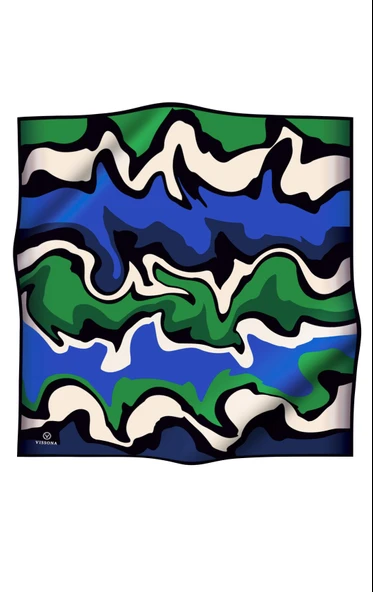 % 57 İPEK % 43 VİSKON Twill İpek Dalga Desenli Saks - Zümrüt Yeşili Renkli 90x90 Dikim Şekli : El Dikişi Eşarp - Resim 2