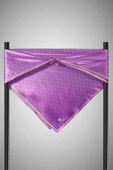 % 57 İPEK % 43 VİSKON Twill İpek Monogram Desenli Mor Renkli 90x90 Eşarp Dikim Şekli : El Dikişi - Resim 5
