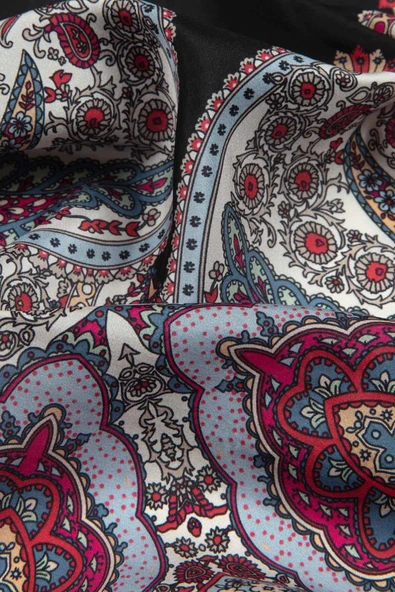 100% İpek Etro Desenli Siyah Renkli 92x210 Şal - Resim 2