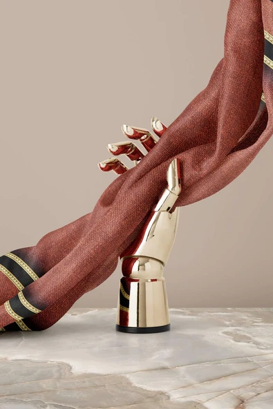 %100 Twill İpek Dokulu Şerit Desenli Siyah - Taba Renkli 90x90 Eşarp Dikim Şekli : El Dikişi - Resim 2