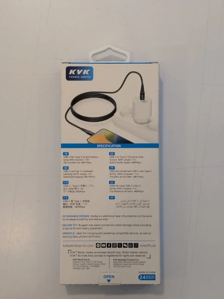 KVK 60W Örgülü Type-C To Type-C Hızlı Data/şarj Kablosu 1 Metre - Resim 2