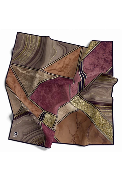 Kristal Mermer Desenli Şarabi - Taba Renkli 90x90 Eşarp (İpek İçermez) Dikim Şekli : El Dikişi ürün görseli