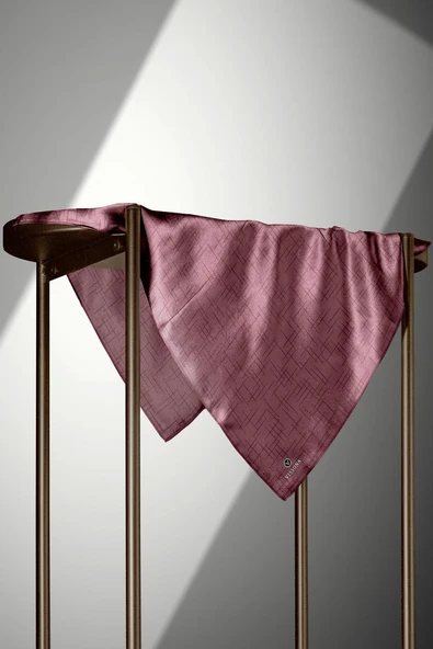 %100 Twill İpek Çizgi Desenli Gül Kurusu Renkli 90x90 Eşarp Dikim Şekli : El Dikişi - Resim 6