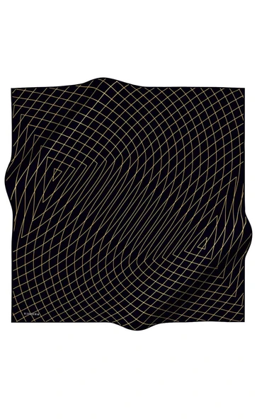 %100 Twill Çizgili Desenli Sarı - Siyah Renkli 90x90 Eşarp Dikim Şekli: El Dikişi - Resim 2