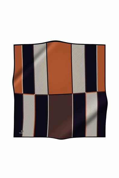 %100 Twill İpek Geometrik Desenli Taba Renkli 90x90 Eşarp Dikim Şekli : El Dikişi ürün görseli