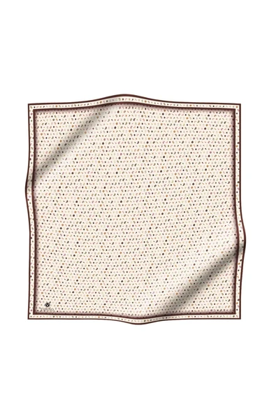 %100 Twill İpek Çıtır Desenli Krem - Kahverengi Renkli 90x90 Eşarp Dikim Şekli : El Dikişi - Resim 2
