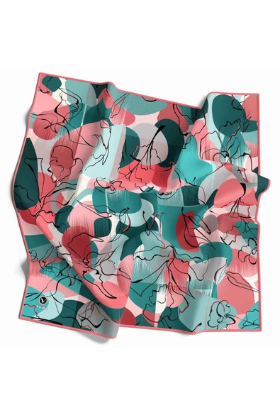 Pamuksu Batikli Ve Çiçek Desenli Nar Çiçeği Renkli 90x90 Soft Eşarp Kenar Dikiş Şekli El Dikişli ürün görseli