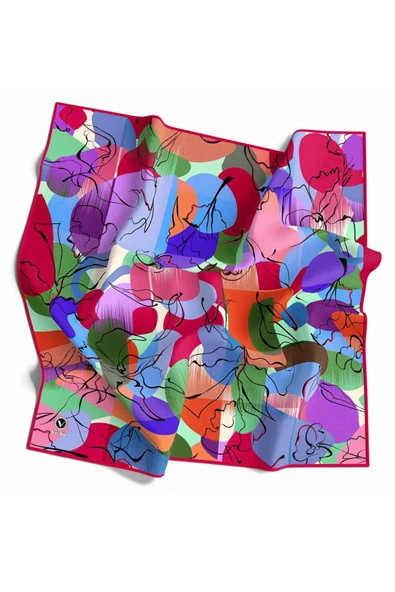 Pamuksu Batikli Ve Çiçek Desenli Pembe Renkli 90x90 Soft Eşarp Kenar Dikiş Şekli El Dikişli ürün görseli