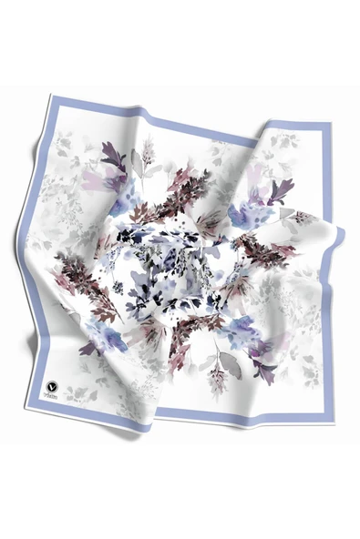 Kristal Sonbahar Yaprak Desenli Bebe Mavisi Renkli 90x90 Eşarp (İpek İçermez) Kenar Dikiş Şekli El Dikişli ürün görseli