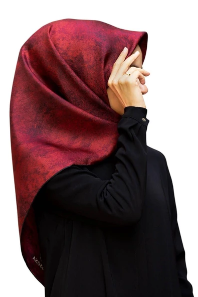 % 57 İPEK % 43 VİSKON Twill İpek Doku Desenli Bordo Renkli 90x90 Eşarp Dikim Şekli : El Dikişi ürün görseli