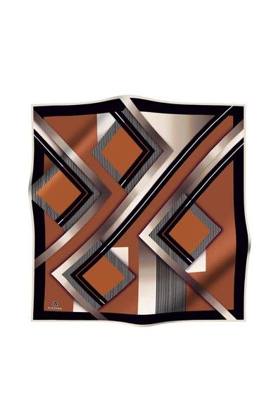 %100 Twill İpek Zebra Desenli Taba - Siyah Renkli 90x90 Eşarp Dikim Şekli : El Dikişi - Resim 2