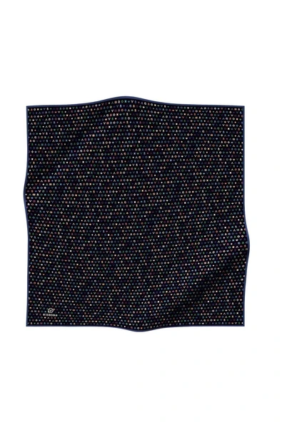 %100 Twill İpek Çıtır Motif Desenli Siyah - İndigo Renkli 90x90 Eşarp Dikim Şekli : El Dikişi - Resim 2