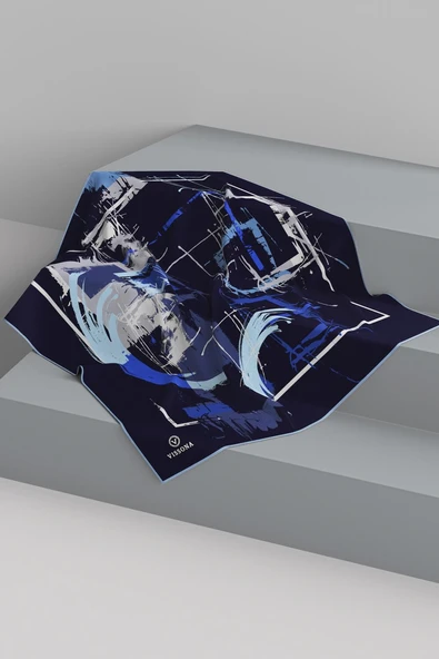 % 57 İPEK % 43 VİSKON Twill İpek Geometrik Desenli Lacivert - Bebe Mavisi Renkli 90x90 Eşarp Dikim Şekli : El Dikişi - Resim 6