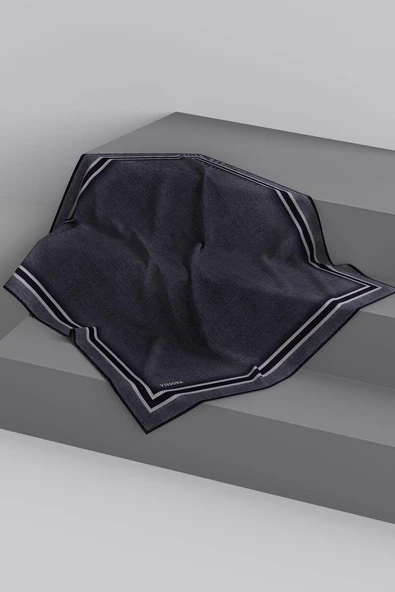 % 57 İPEK % 43 VİSKON Twill İpek Dokulu Şerit Desenli Siyah - Füme Renkli 90x90 Eşarp Dikim Şekli : El Dikişi - Resim 5