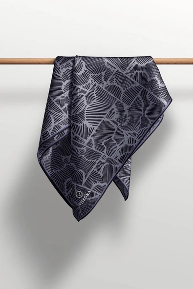 %100 Twill İpek Geometrik Desenli Gri - Siyah Renkli 90x90 Eşarp Dikim Şekli : El Dikişi - Resim 6