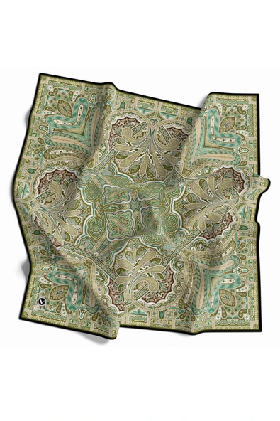 Kristal Şal Desenli Zümrüt Yeşili - Haki Renkli 90x90 Eşarp (İpek İçermez) Kenar Dikiş Şekli El Dikişli ürün görseli