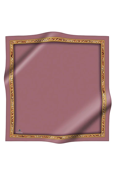 %100 Twill İpek Bordürü Leoparlı Düz Desenli Gül Kurusu - Gold Renkli 90x90 Eşarp Dikim Şekli : El Dikişi - Resim 2