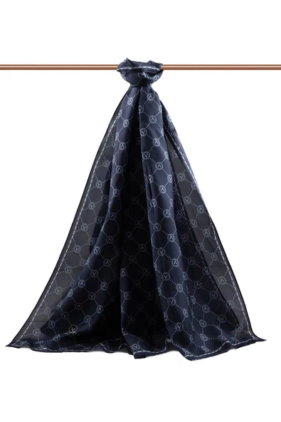 % 100 İpek V Logo Desenli Lacivert Renkli 90x210 Şal - Resim 4