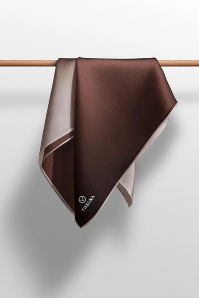 %100 Twill İpek Degrade Desenli Sütlü Kahve Renkli 90x90 Eşarp Dikim Şekli : El Dikişi - Resim 5