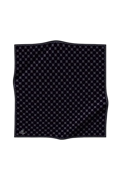 %100 Twill İpek Monogram Desenli Siyah - Gri Renkli 90x90 Eşarp Dikim Şekli : El Dikişi - Resim 2
