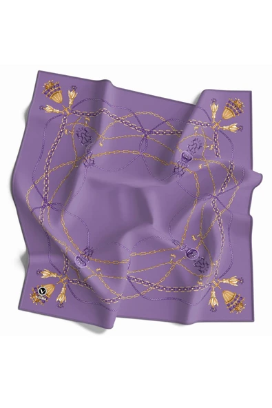 Kristal Geometrik Desenli Lila Renkli 90x90 Eşarp (İpek İçermez) Kenar Dikiş Şekli El Dikişli ürün görseli