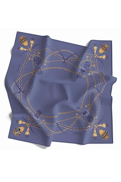 Kristal Geometrik Desenli İndigo Renkli 90x90 Eşarp (İpek İçermez) Kenar Dikiş Şekli El Dikişli ürün görseli