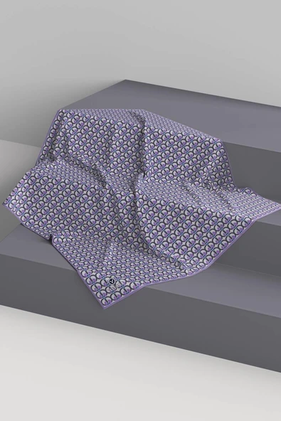 %100 Twill İpek Geometrik Desenli Lila Renkli 90x90 Eşarp Dikim Şekli : El Dikişi - Resim 6