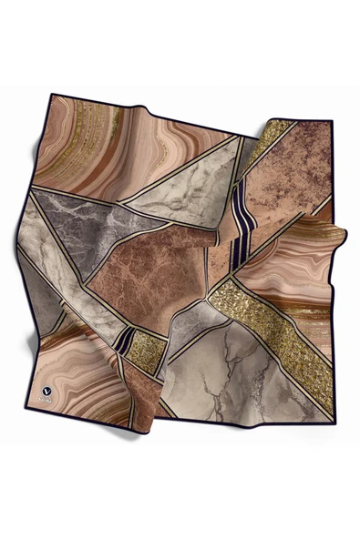 Kristal Mermer Desenli Taba - Taş Renkli 90x90 Eşarp (İpek İçermez) Dikim Şekli : El Dikişi ürün görseli