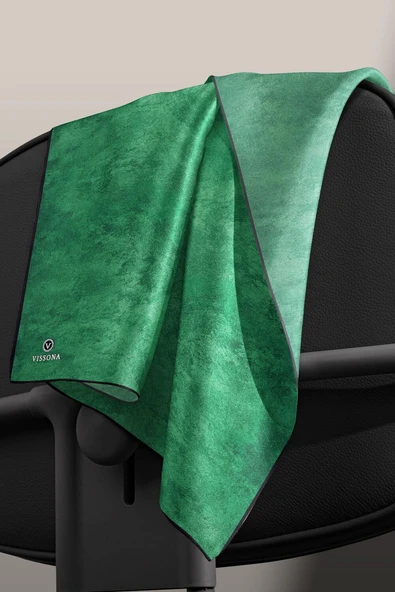 %100 Twill İpek Doku Desenli Zümrüt Yeşili Renkli 90x90 Eşarp Dikim Şekli : El Dikişi - Resim 5