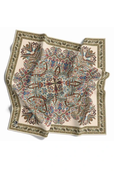 Kristal Şal Desenli Krem Renkli 90x90 Eşarp (İpek İçermez) Dikim Şekli : El Dikişi ürün görseli