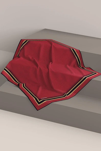 % 57 İPEK % 43 VİSKON Twill İpek Dokulu Şerit Desenli Siyah - Bordo Renkli 90x90 Eşarp Dikim Şekli : El Dikişi - Resim 3