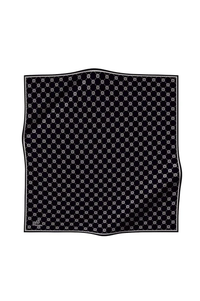%100 Twill İpek Monogram Desenli Siyah - Krem Renkli 90x90 Eşarp Dikim Şekli : El Dikişi - Resim 2
