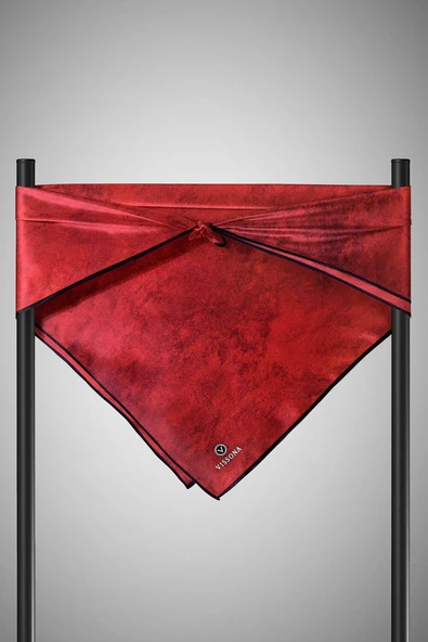 %100 Twill İpek Doku Desenli Kırmızı Renkli 90x90 Eşarp Dikim Şekli : El Dikişi - Resim 6