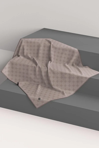 %100 Twill İpek Monogram Desenli Taş Renkli 90x90 Eşarp Dikim Şekli : El Dikişi - Resim 6