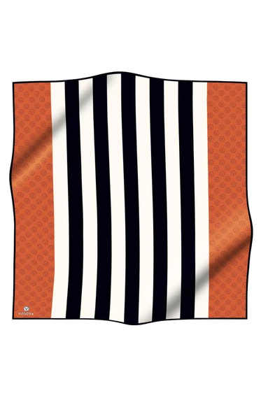 %100 Twill İpek Monogram Şerit Desenli Taba - Siyah Renkli 90x90 Eşarp Dikim Şekli : El Dikişi - Resim 2