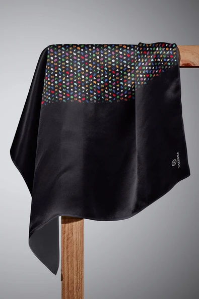 %100 Twill İpek Çıtır Şerit Desenli Siyah - Siyah Renkli 90x90 Eşarp Dikim Şekli : El Dikişi - Resim 6