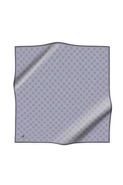 %100 Twill İpek Monogram Desenli Gri Renkli 90x90 Eşarp Dikim Şekli : El Dikişi - Resim 2