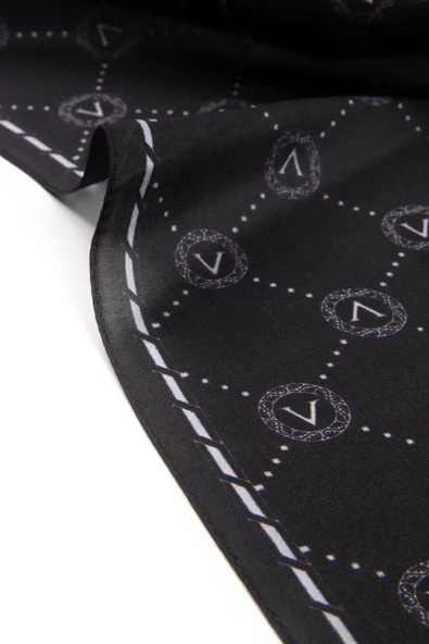 % 100 İpek V Logo Desenli Siyah - Gri Renkli 90x210 Şal - Resim 2