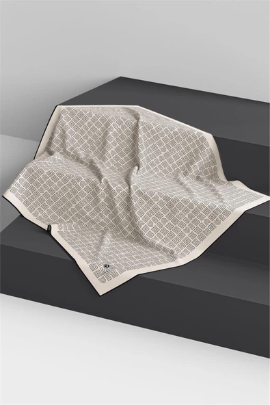 100% Twill İpek Etnik Motif Desenli Krem - Siyah Renkli 90x90 Dikim Şekli : El Dikişi Eşarp - Resim 6