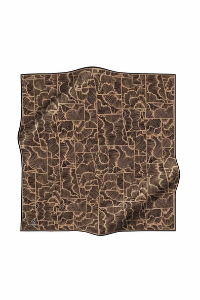 %100 Twill İpek Geometrik Desenli Gold - Siyah Renkli 90x90 Eşarp Dikim Şekli : El Dikişi - Resim 2