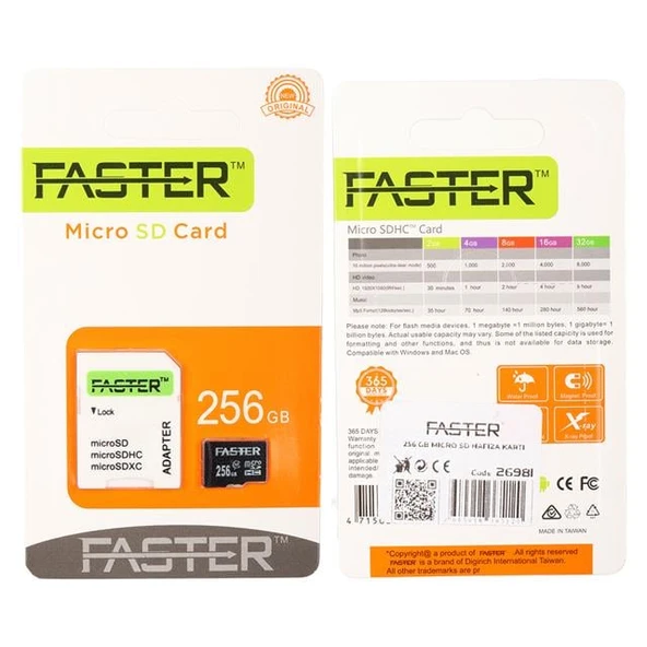 Faster 256 GB UHS-I U1 Sınıf 10 Micro SDHC Hafıza Kartı - Resim 4