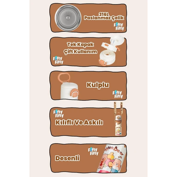 DILLER TOFFEE	BEAR FİGÜRLÜ 520 ML PASLANMAZ ÇELİK TERMOS - Resim 5