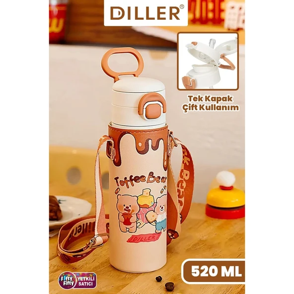 DILLER TOFFEE	BEAR FİGÜRLÜ 520 ML PASLANMAZ ÇELİK TERMOS - Resim 2