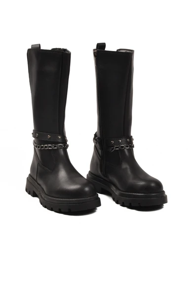 Cool Siyah İçi Polarlı Fermuarlı Kız Çocuk Çizme Paris-26K F - Resim 3