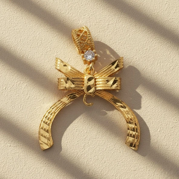 Altın Kaplama İmitasyon Küçük Boy Kurdeleli Kolye Ucu TGR-740 - Resim 3