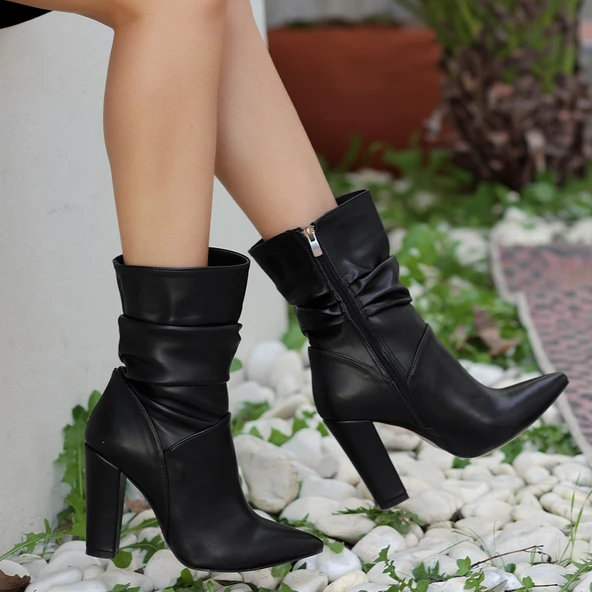 Erita Siyah Cilt Topuklu Çizme - Resim 5